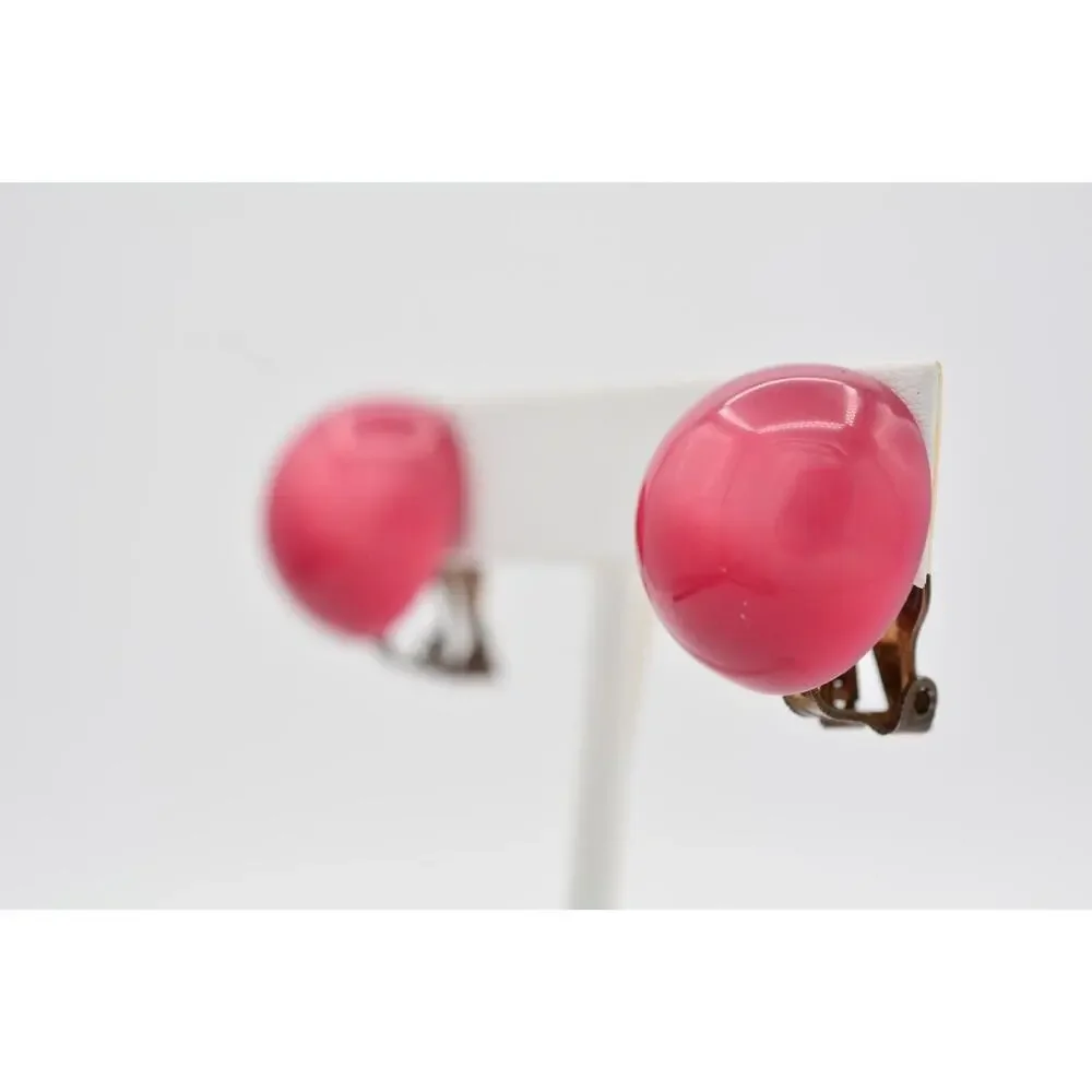 Vintage Clip On Earrings Lucite Multi-Dimension Pink Puffy Chunky Round 1980s 9L